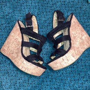 Women’s Just Fab Black Cork Heel Wedges